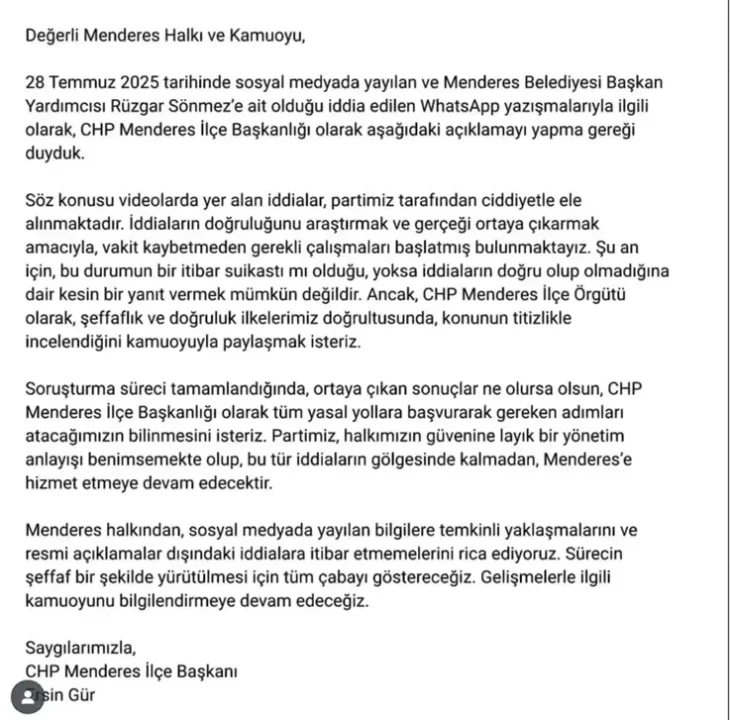 CHP Menderes WhatsApp İddialarını Soruşturuyor