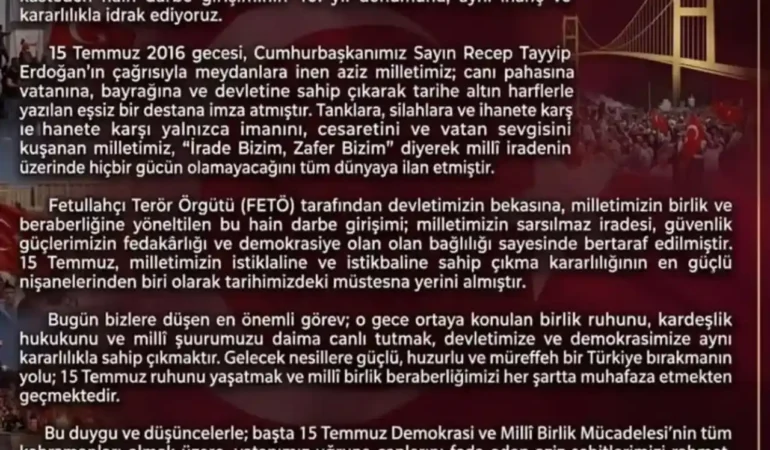 Menderes Kaymakamı Murat Karaloğlu 15 Temmuz Demokrasi ve Milli Birlik Günü mesajı yayımladı 1 Screenshot_20260715-013748